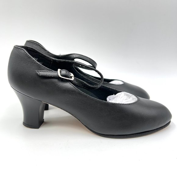 5W 5 WIDE Capezio Womens 650 Student Footlight Black Leather Dance Heels Shoes - Picture 1 of 13